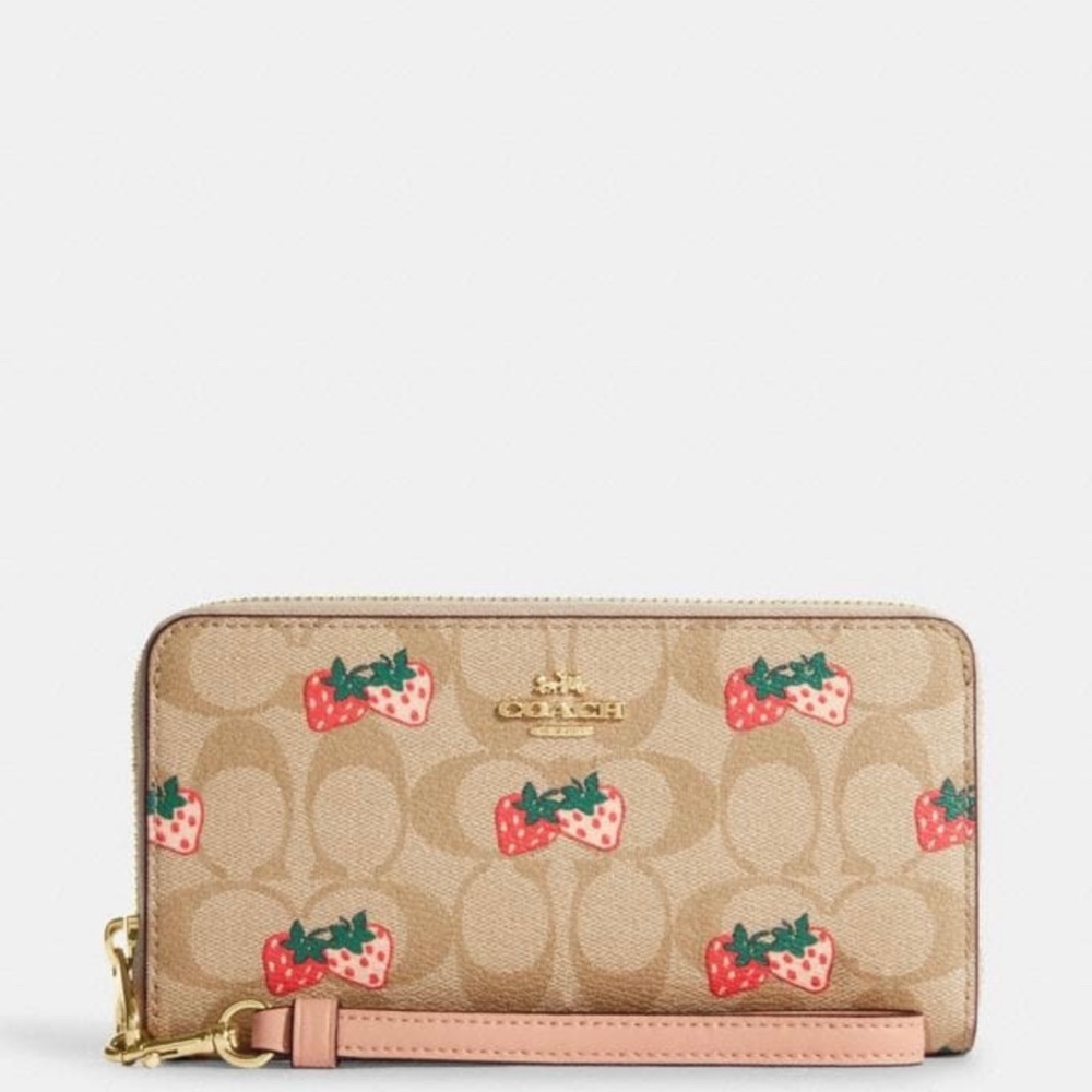 Long Zip Around Wallet In Signature Canvas With Strawberry Print